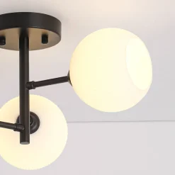 3-Light White Ribbed Glass Tiered Sputnik Semi Flush Mount