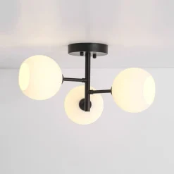 3-Light White Ribbed Glass Tiered Sputnik Semi Flush Mount