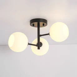 3-Light White Ribbed Glass Tiered Sputnik Semi Flush Mount