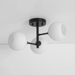 3-Light White Ribbed Glass Tiered Sputnik Semi Flush Mount
