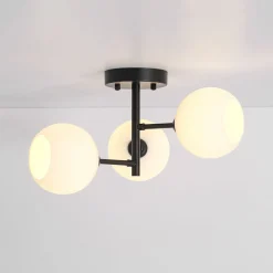 3-Light White Ribbed Glass Tiered Sputnik Semi Flush Mount