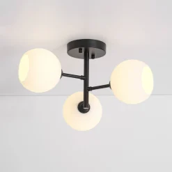 3-Light White Ribbed Glass Tiered Sputnik Semi Flush Mount