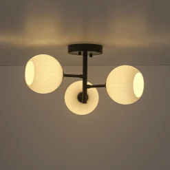 3-Light White Ribbed Glass Tiered Sputnik Semi Flush Mount