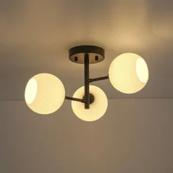 3-Light White Ribbed Glass Tiered Sputnik Semi Flush Mount
