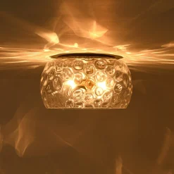 3-Light Wide Bowl Hammered Glass Round Flush Mount