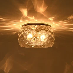 3-Light Wide Bowl Hammered Glass Round Flush Mount