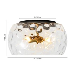 3-Light Wide Bowl Hammered Glass Round Flush Mount