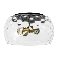3-Light Wide Bowl Hammered Glass Round Flush Mount