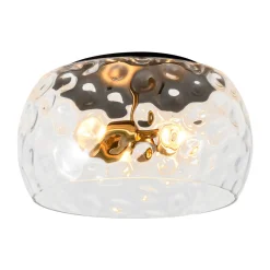 3-Light Wide Bowl Hammered Glass Round Flush Mount
