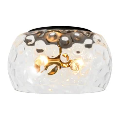 3-Light Wide Bowl Hammered Glass Round Flush Mount