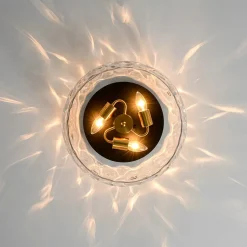 3-Light Wide Bowl Hammered Glass Round Flush Mount