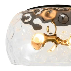 3-Light Wide Bowl Hammered Glass Round Flush Mount