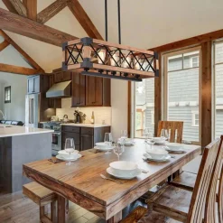 5-Light Wood Box Rectangle Chandelier Modern Farmhouse