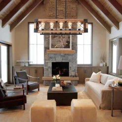 5-Light Wood Box Rectangle Chandelier Modern Farmhouse