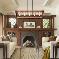 5-Light Wood Box Rectangle Chandelier Modern Farmhouse