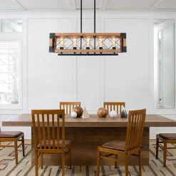 5-Light Wood Box Rectangle Chandelier Modern Farmhouse