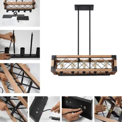 5-Light Wood Box Rectangle Chandelier Modern Farmhouse