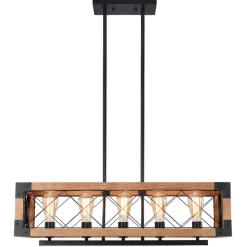 5-Light Wood Box Rectangle Chandelier Modern Farmhouse