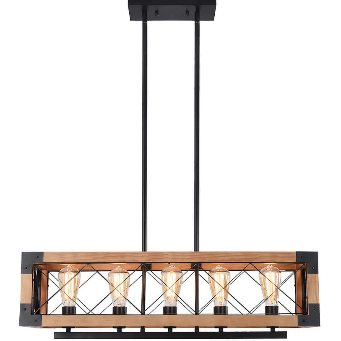 5-Light Wood Box Rectangle Chandelier Modern Farmhouse