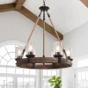 6-Light Wood Wagon Wheel Chandelier Modern Farmhouse