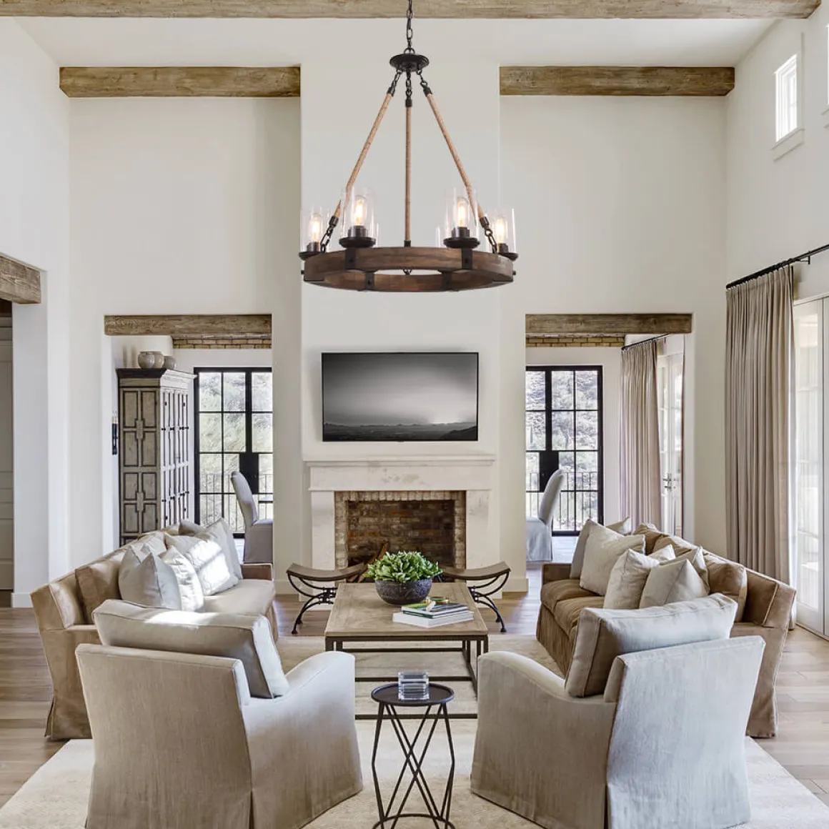 6-Light Wood Wagon Wheel Chandelier Modern Farmhouse