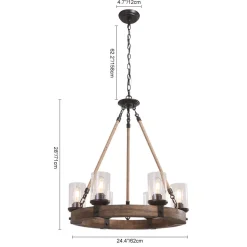 6-Light Wood Wagon Wheel Chandelier Modern Farmhouse