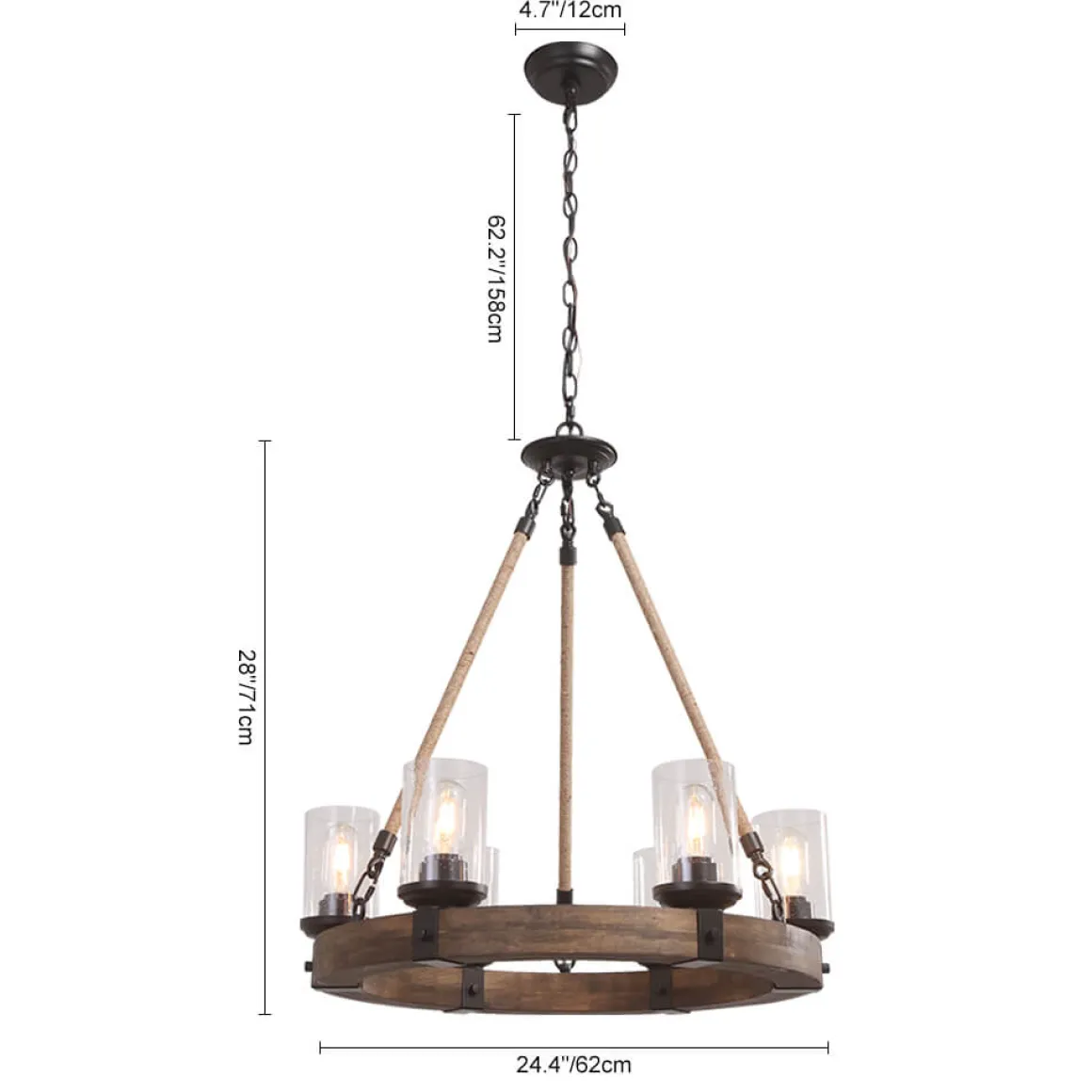 6-Light Wood Wagon Wheel Chandelier Modern Farmhouse