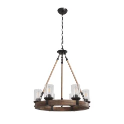 6-Light Wood Wagon Wheel Chandelier Modern Farmhouse
