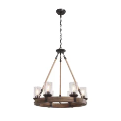 6-Light Wood Wagon Wheel Chandelier Modern Farmhouse