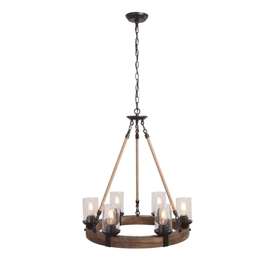 6-Light Wood Wagon Wheel Chandelier Modern Farmhouse