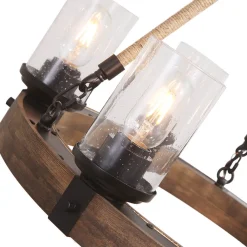 6-Light Wood Wagon Wheel Chandelier Modern Farmhouse