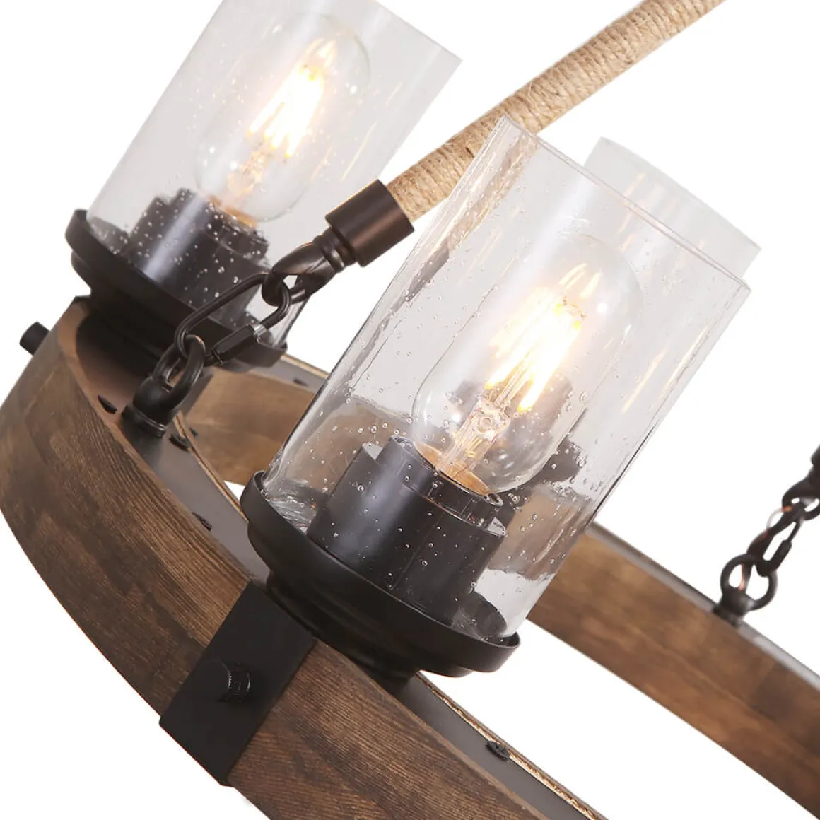 6-Light Wood Wagon Wheel Chandelier Modern Farmhouse