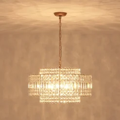 Luxe Antique Bronze Tiered Crystal Drum Cage Chandelier
