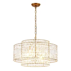 Luxe Antique Bronze Tiered Crystal Drum Cage Chandelier
