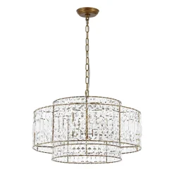 Luxe Antique Bronze Tiered Crystal Drum Cage Chandelier