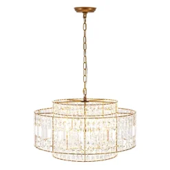 Luxe Antique Bronze Tiered Crystal Drum Cage Chandelier