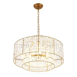 Luxe Antique Bronze Tiered Crystal Drum Cage Chandelier