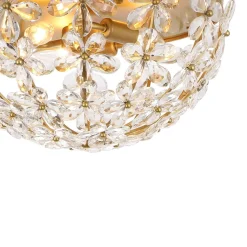Luxe Brass Bloom Crystal Floral Cage Flush Mount Light