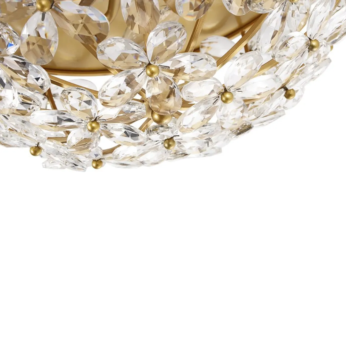 Luxe Brass Bloom Crystal Floral Cage Flush Mount Light