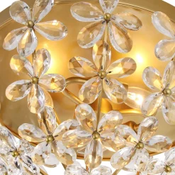 Luxe Brass Bloom Crystal Floral Cage Flush Mount Light