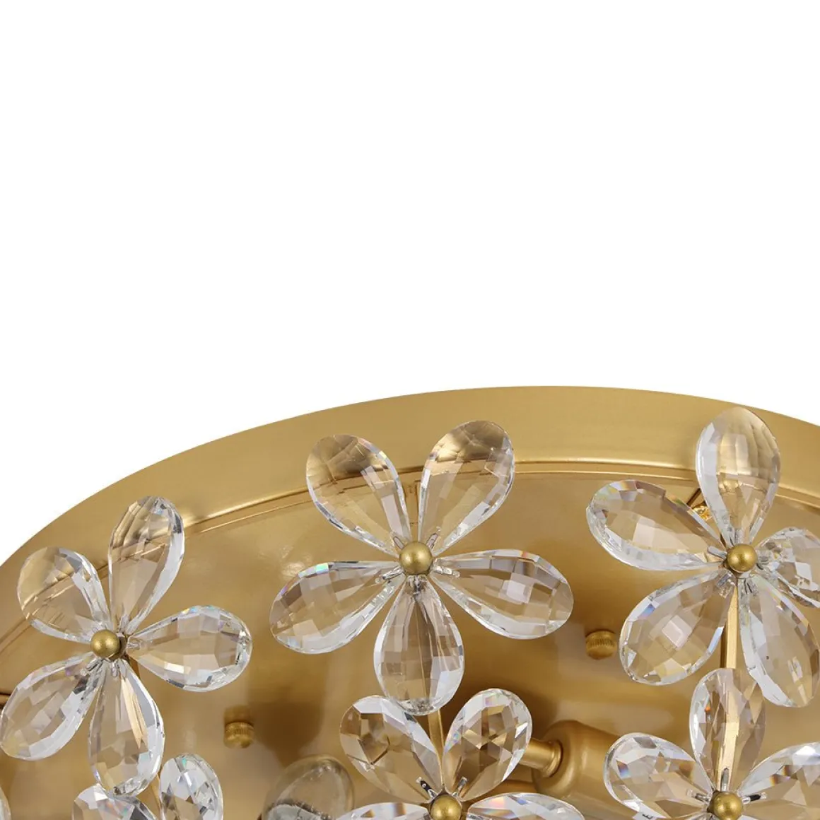 Luxe Brass Bloom Crystal Floral Cage Flush Mount Light