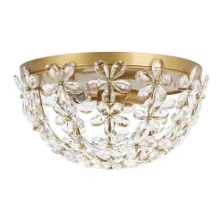 Luxe Brass Bloom Crystal Floral Cage Flush Mount Light