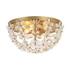 Luxe Brass Bloom Crystal Floral Cage Flush Mount Light