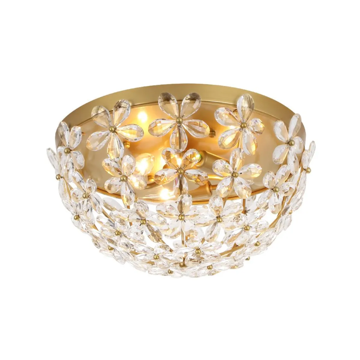 Luxe Brass Bloom Crystal Floral Cage Flush Mount Light