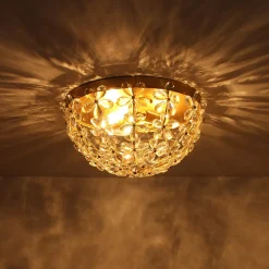 Luxe Brass Bloom Crystal Floral Cage Flush Mount Light