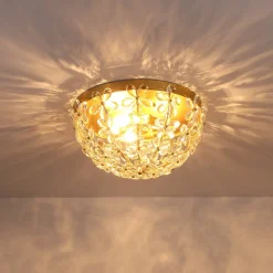 Luxe Brass Bloom Crystal Floral Cage Flush Mount Light