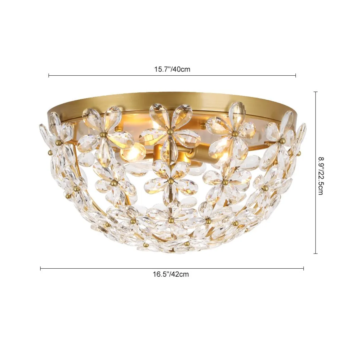Luxe Brass Bloom Crystal Floral Cage Flush Mount Light