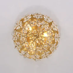 Luxe Brass Bloom Crystal Floral Cage Flush Mount Light
