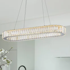 Luxe Chrome Crystal Dimmable LED Oval Halo Island Pendant