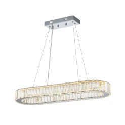 Luxe Chrome Crystal Dimmable LED Oval Halo Island Pendant
